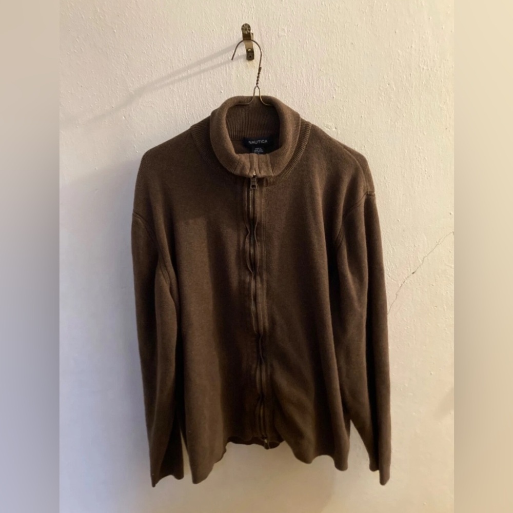 Nautica Women’s High-Collar Brown Jacket, Large, 100% Cotton, Made In Hong Kong